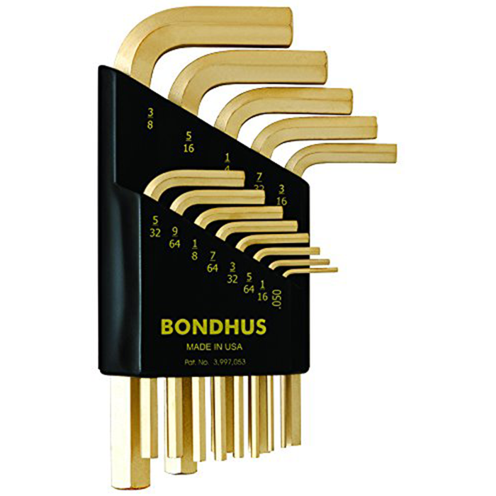 Bondhus 38237 Set of 13 Hex L-wrenches with GoldGuard? Finish, Short Length, Sizes .050-3/8"