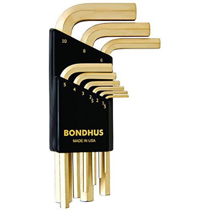 Bondhus 38299 Set of 9 Hex L-wrenches with GoldGuard Finish, Short Length, Sizes 1.5-10mm