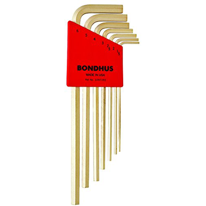 Bondhus 39192 Hex Tip Key L-Wrench Set with GoldGuard Finish and Long Arm, 7 Piece