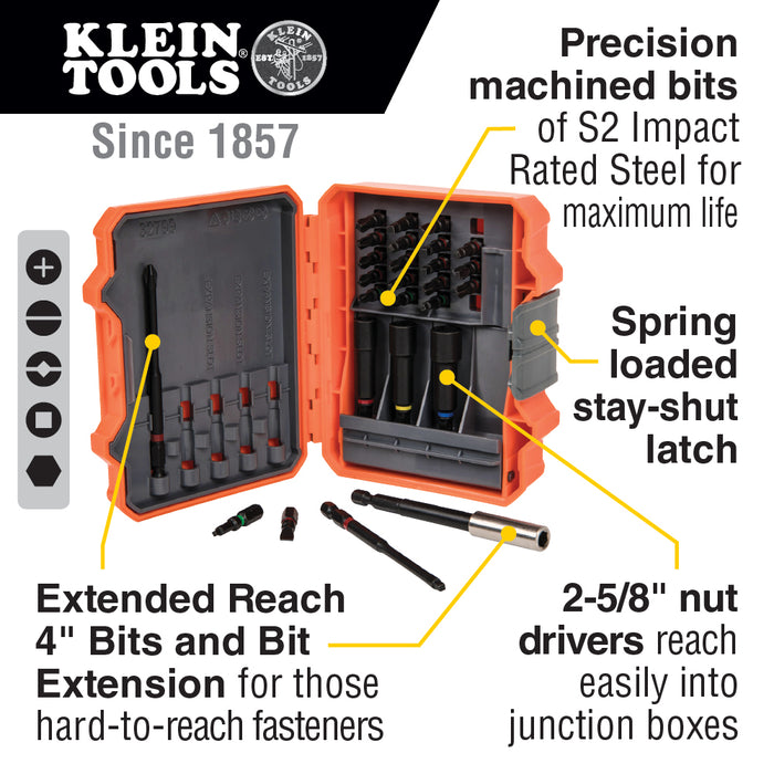 Klein Tools 32799 Impact Driver Bit Set, 26 Piece Nut Driver Bit Set with Case