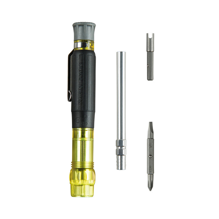 Klein Tools 32613 Screwdriver, Precision HVAC 3-in-1 Pocket Screwdriver with Schrader Bit