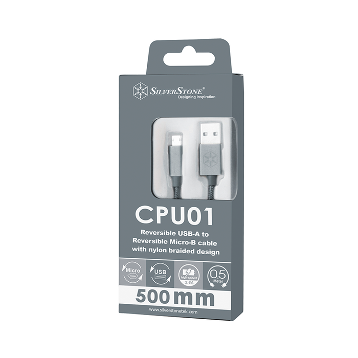 SilverStone CPU01C-1800 Reversible USB-A to Reversible Micro-B cable
