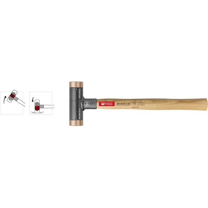 PB Swiss Tools PB 306.32 Cu Copper and Hickory Recoilless Soft-faced Deadblow Mallet, 32 mm