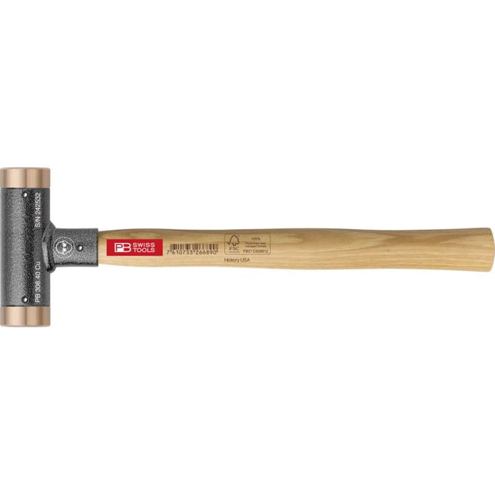 PB Swiss Tools PB 306.32 Cu Copper and Hickory Recoilless Soft-faced Deadblow Mallet, 32 mm