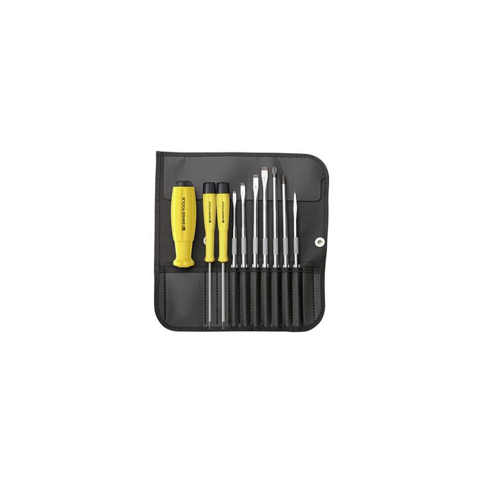 PB Swiss Tools PB 8215.ESD Screwdriver Set Slotted/Phillips in Roll-Up Case, 10-Pieces