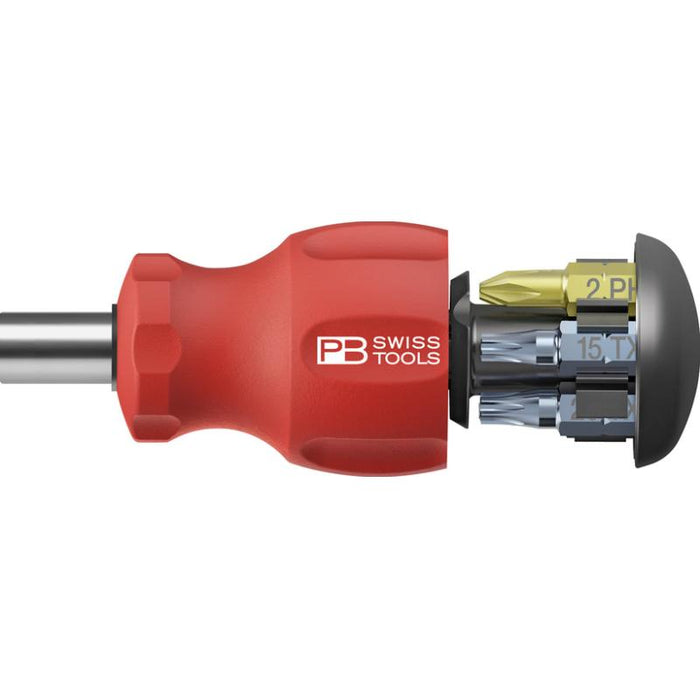 PB Swiss Tools PB 8453.CBB Insider Stubby - SwissGrip 1/4" bit holder with 6 Precision Bits in the handle
