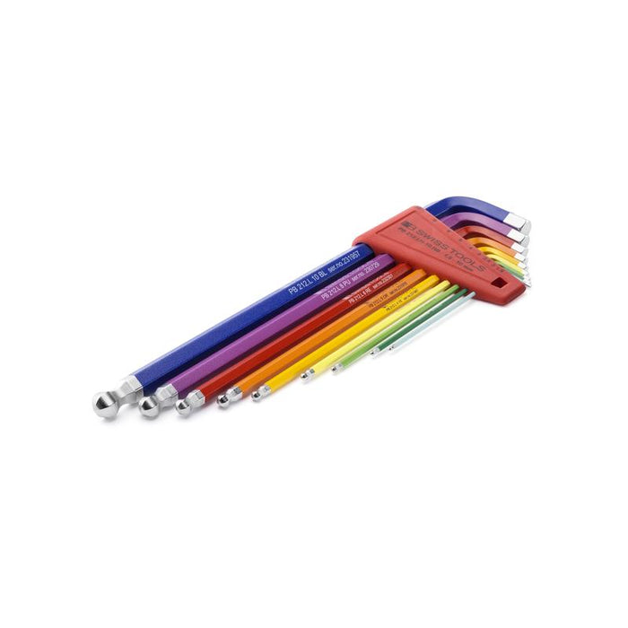 PB Swiss Tools PB 212.LH-10 RB CN RainBow Key L-Wrenches, Long, With Ball Point, Set