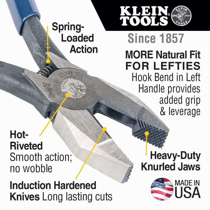 Klein Tools D201-7CSTLFT Ironworker's Rebar Pliers, Left Handed, Spring Loaded, 9-Inch