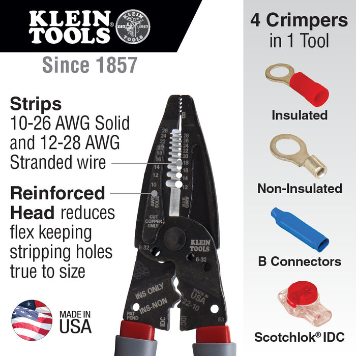 Klein Tools 1019 Klein Kurve Wire Stripper, Crimper, Cutter for B and IDC Connectors, Terminals