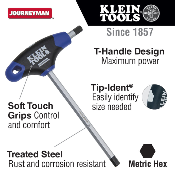 Klein Tools JTH9M3 3 mm Hex Key with Journeyman T-Handle, 9-Inch