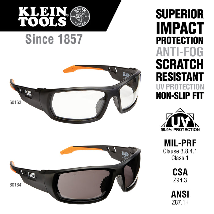 Klein Tools 60164 Professional Safety Glasses, Full Frame, Gray Lens