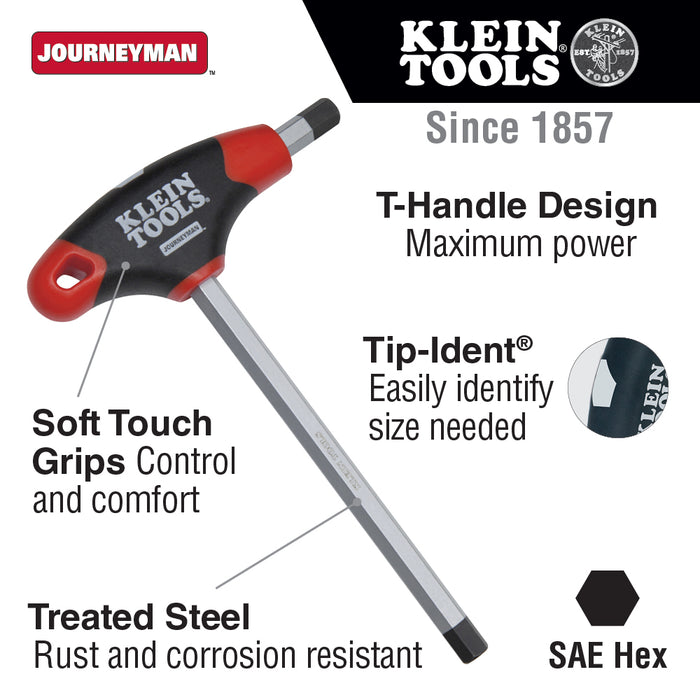 Klein Tools JTH9E13 1/4-Inch Hex Key with Journeyman T-Handle, 9-Inch