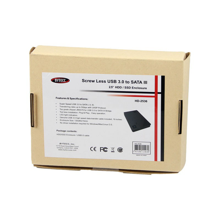 Bytecc HD-2536 Screw Less USB 3.0 to SATA III Enclosure for 2.5" HDD/SSD