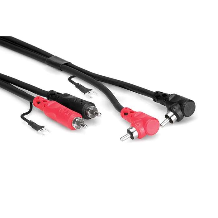Hosa CRA-202DJ Dual Straight RCA to Dual RCA Right Angle with Ground Wire, 6.6ft.