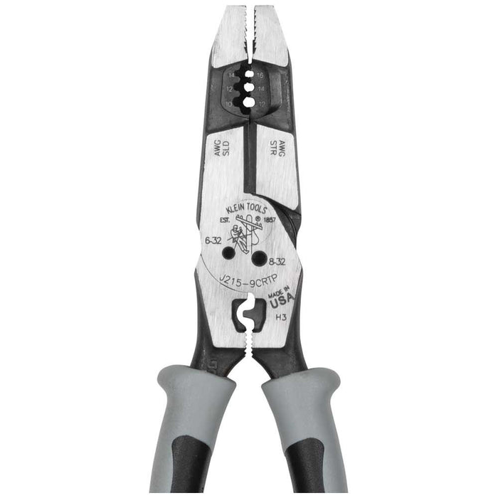 Klein Tools J2159CRTP Side Cutting Pliers, 9-Inch Journeyman High Leverage Hybrid Pliers with Crimper, Fish Tape Puller and Wire Stripper