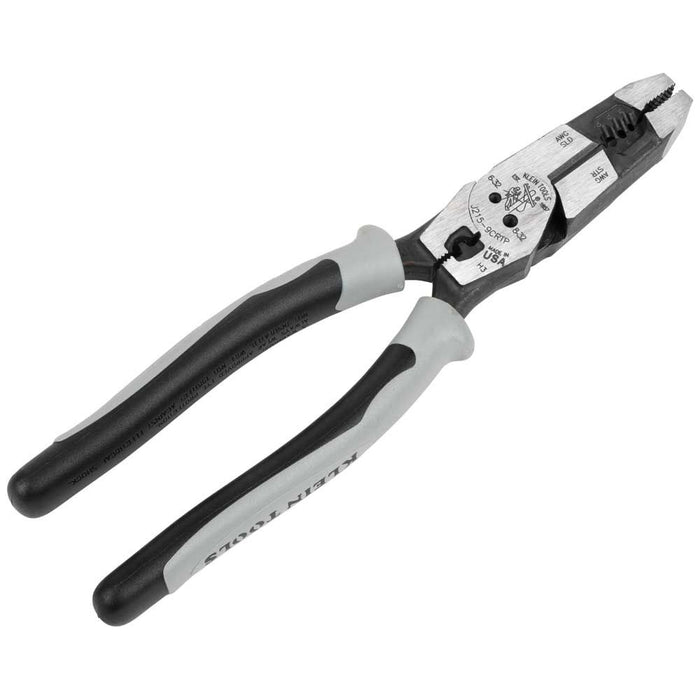 Klein Tools J2159CRTP Side Cutting Pliers, 9-Inch Journeyman High Leverage Hybrid Pliers with Crimper, Fish Tape Puller and Wire Stripper