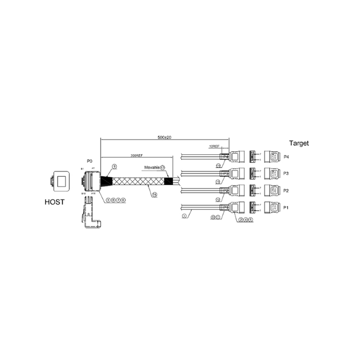 iStarUSA K-SF87RXSA-50 miniSAS SFF-8087 Right Angle to 4x SATA Forward Breakout 50 cm Cable