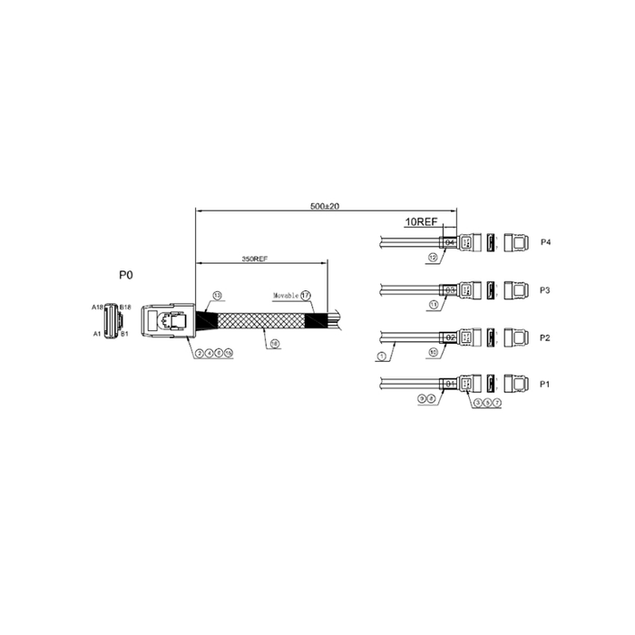 iStarUSA K-SF87XSA-50 miniSAS SFF-8087 to 4x SATA Forward Breakout 50 cm Cable