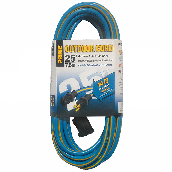 Prime Wire & Cable KC506725 25' 14/3 SJTW Kaleidoscope Heavy Duty Outdoor Extension Cord, Blue and Yellow