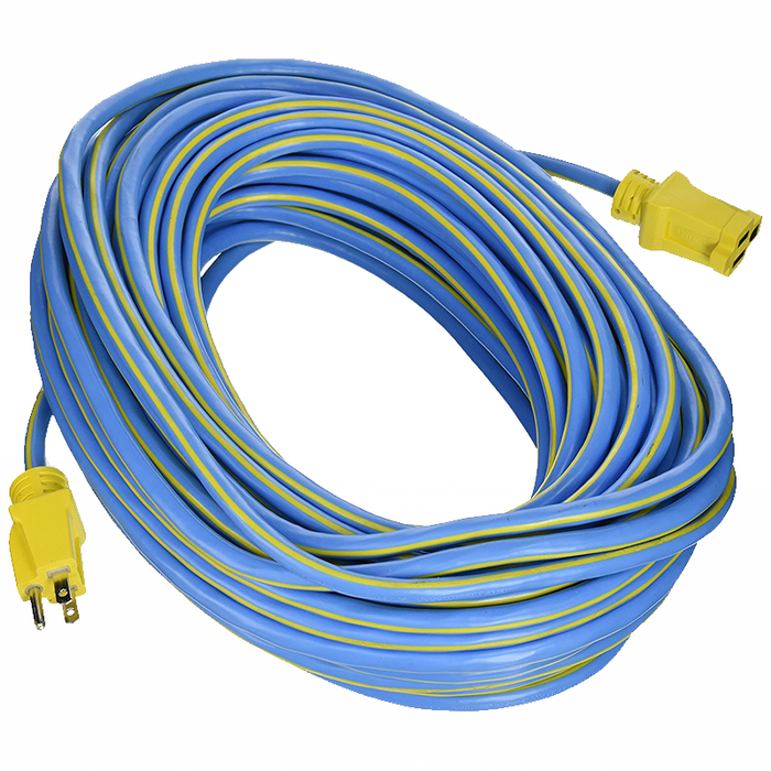 Prime Wire & Cable KC506735 100-Foot 14/3 SJTW Kaleidoscope Heavy Duty Extension Cord, Blue and Yellow