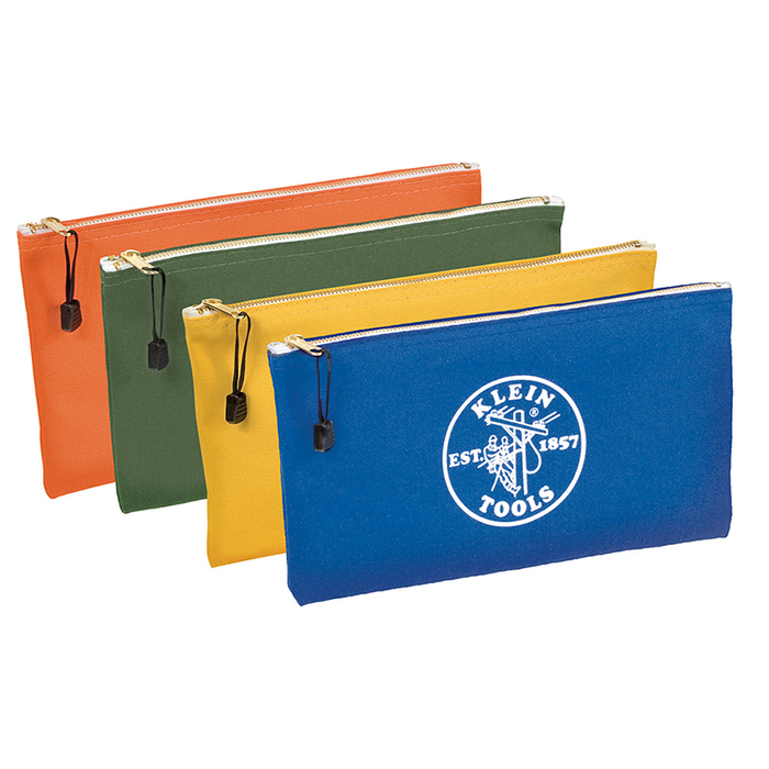 Klein Tools 5140 Canvas Zipper Bags, Olive, Orange, Blue, Yellow (4-Pack)