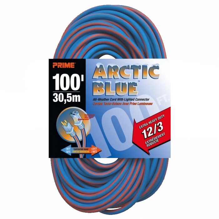 Prime Wire & Cable LT530835 Extra Heavy Duty 100-Foot Artic Blue All-Weather TPE Extension Cord