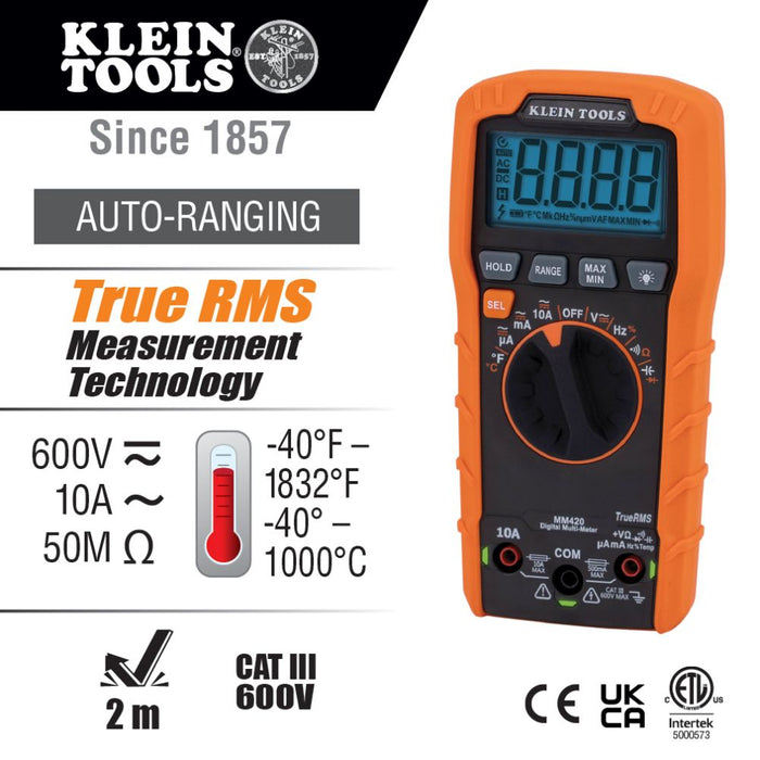 Klein Tools MM420 Digital Multimeter, Auto-Ranging TRMS Multimeter
