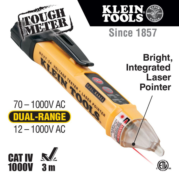 Klein Tools NCVT-5A Non-Contact Voltage Tester Pen, Dual Range, with Laser Pointer