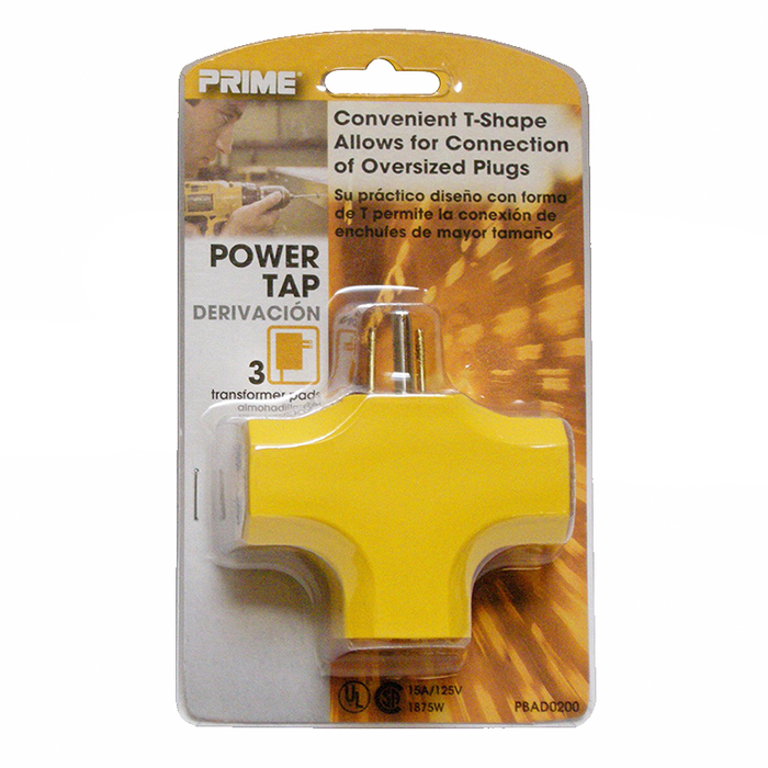Prime Wire & Cable PBAD0200 90 degree 3-Outlet Adapter, Yellow