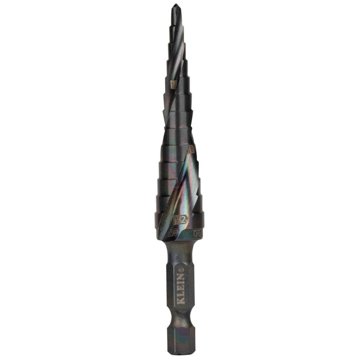 Klein Tools QRST01 Step Drill Bit, Quick Release, Spiral Flute, 1/8 to 1/2"