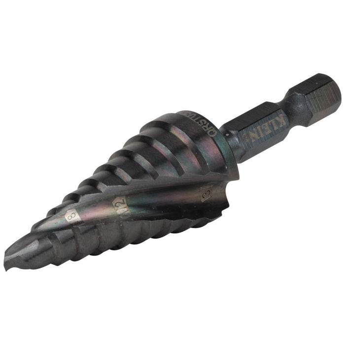 Klein Tools QRST03 Step Drill Bit, Quick Release, Spiral Flute, 1/4 to 3/4"