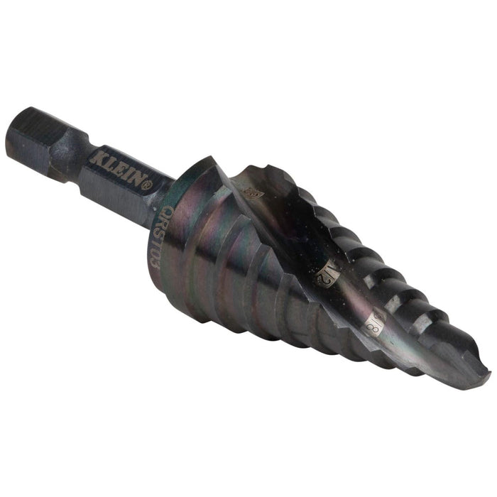 Klein Tools QRST03 Step Drill Bit, Quick Release, Spiral Flute, 1/4 to 3/4"