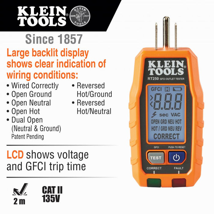 Klein Tools RT250KIT Premium Non-Contact Voltage and GFCI Receptacle Electrical Test Kit