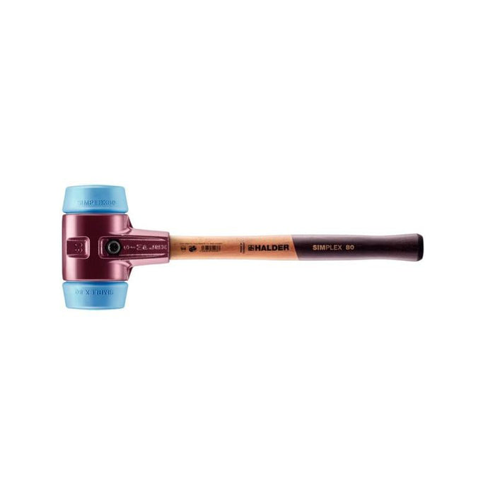 Halder 3001.080 Simplex Mallet with Soft Blue Rubber Inserts, Non-Marring / Cast Iron Housing and Wood Handle