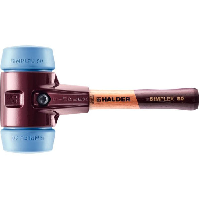 Halder 3001.082 Simplex Mallet with Soft Blue Rubber Inserts Cast Iron Housing and Wood Handle Short Handle