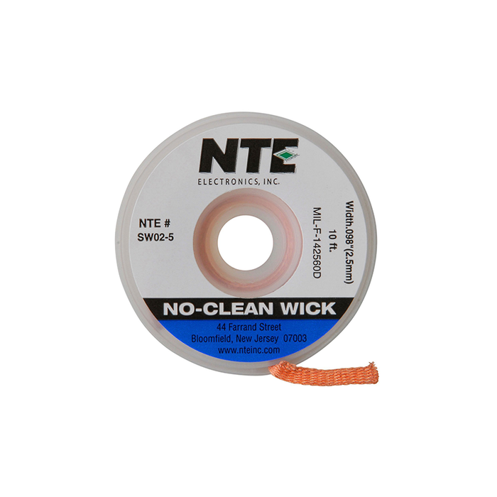 NTE Electronics SW02-10 No-Clean Solder Wick, #4 Blue .098" Width 10' Length