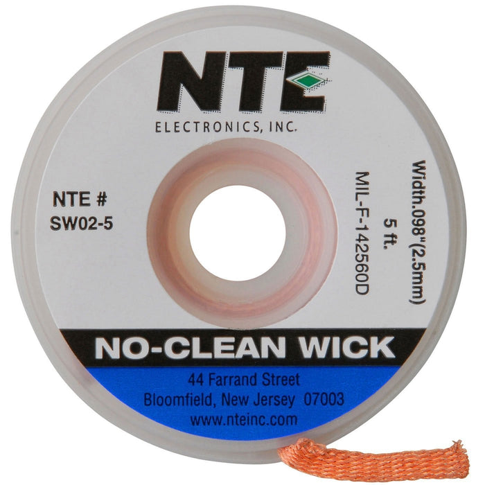 NTE Electronics SW02-5 No-Clean Wick #4 Blue 0.075" x 25 ft.