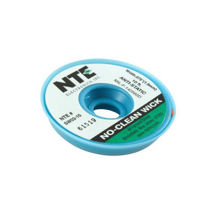 NTE Electronics SW03-10 No-Clean Wick with Anti-Static Bobbin #3 Green 0.075" x 10 ft.