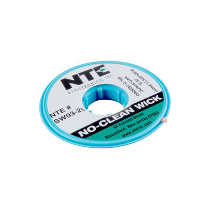 NTE Electronics SW03-25 No-Clean Wick with Anti-Static Bobbin #3 Green 0.075" x 25 ft.