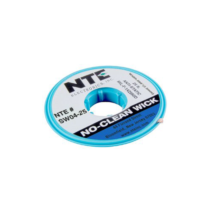 NTE Electronics SW04-25 No-Clean Solder Wick with Anti-Static Bobbin #4 Blue .098" Width 25' Length
