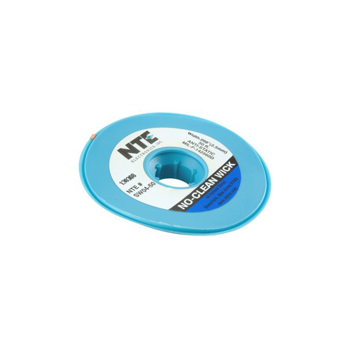 NTE Electronics SW04-50 No-Clean Solder Wick with Anti-Static Bobbin #4 Blue .098" Width 50' Length