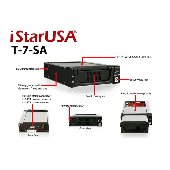 iStarUSA T-7-SA Rugged 5.25" to 3.5" SATA SAS 6 Gbps HDD Hot-swap Rack