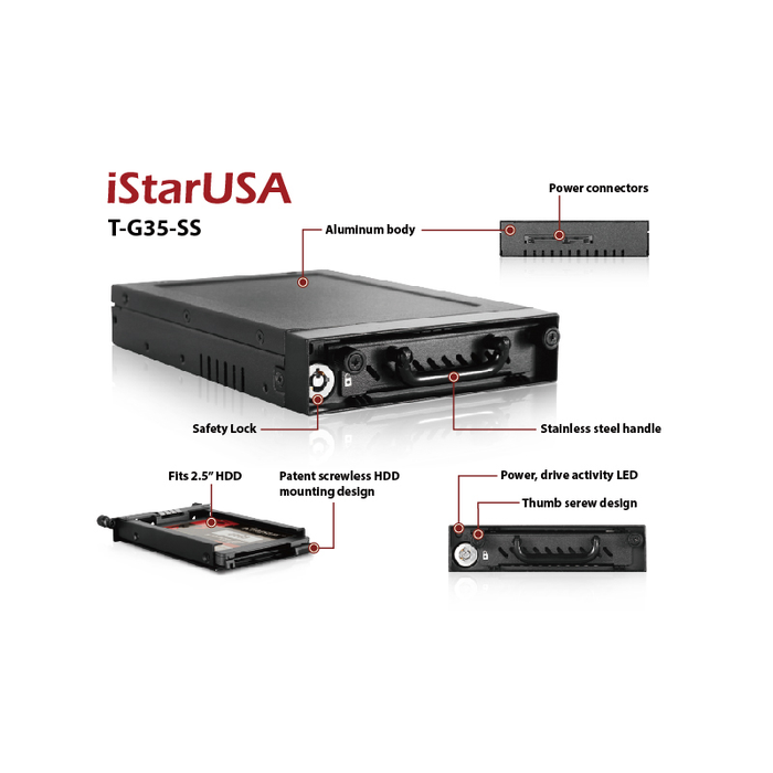 iStarUSA T-G35-SS Industrial 3.5" to 2.5" SATA SAS 6 Gbps HDD SSD Hot-swap Rack