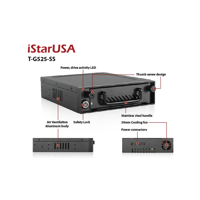 iStarUSA T-G525-SS Industrial 5.25" to 3.5" 2.5" SATA SAS 6 Gbps HDD SSD Hotswap Rack