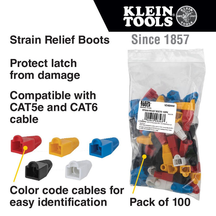 Klein Tools VDV824-650 Strain Relief Boots for RJ45 Data Plugs, CAT5e/CAT6 Cable, 100-Pack