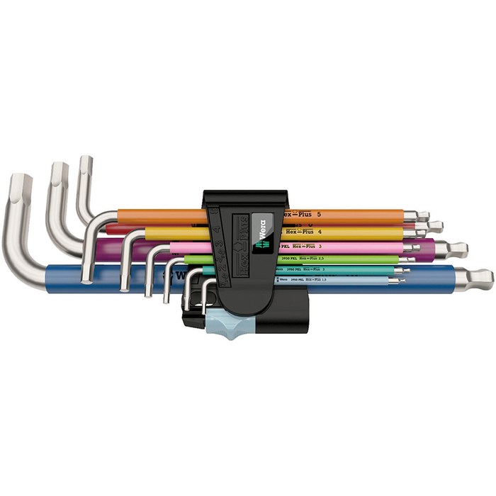 Wera 05022669001 Metric Multicolor Stainless Steel Ball End Hex Key Set, 9 Piece