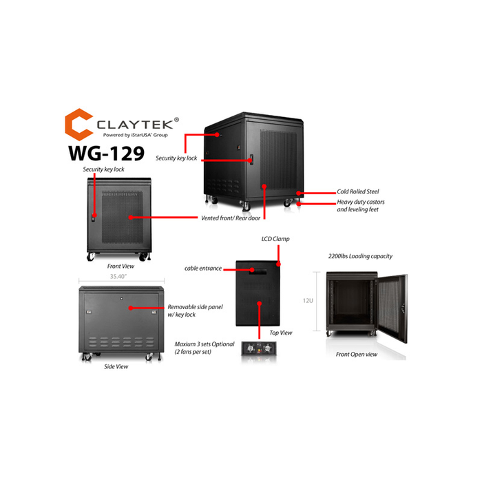 iStarUSA WG-129 12U 900mm Depth Rack-mount Server Cabinet