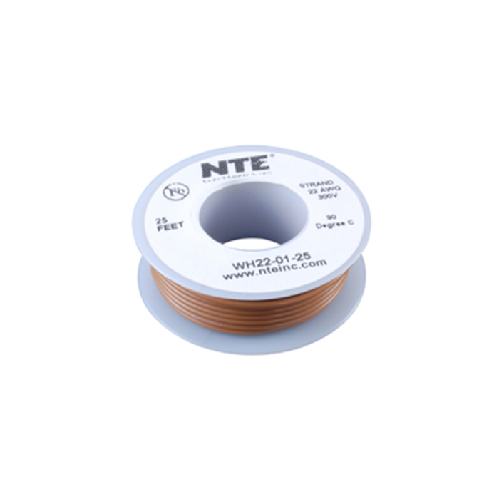 NTE Electronics WH16-01-100 Hook Up Wire 300V 16 Gauge Stranded 100' Brown