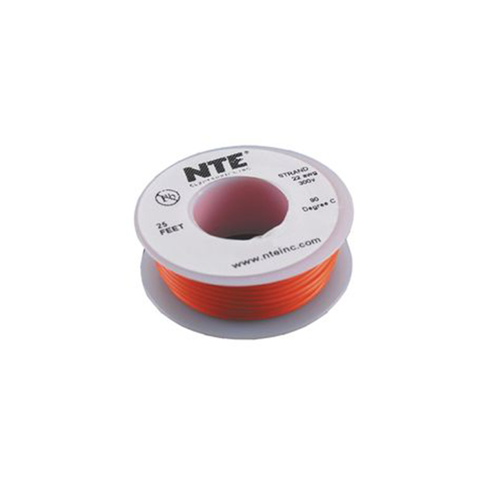 NTE Electronics WH16-03-100 Hook Up Wire 300V 16 Gauge Stranded 100' Orange