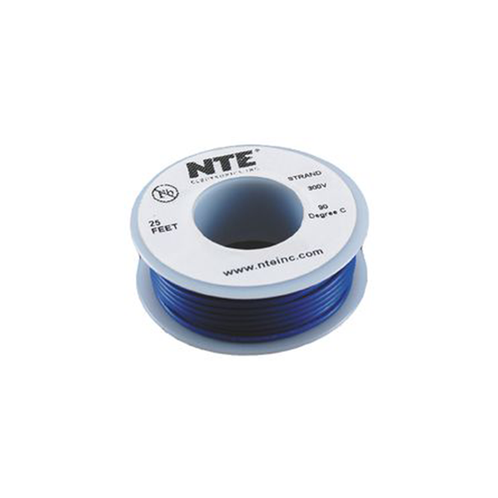 NTE Electronics WH16-06-100 Hook Up Wire 300V 16 Gauge Stranded 100' Blue